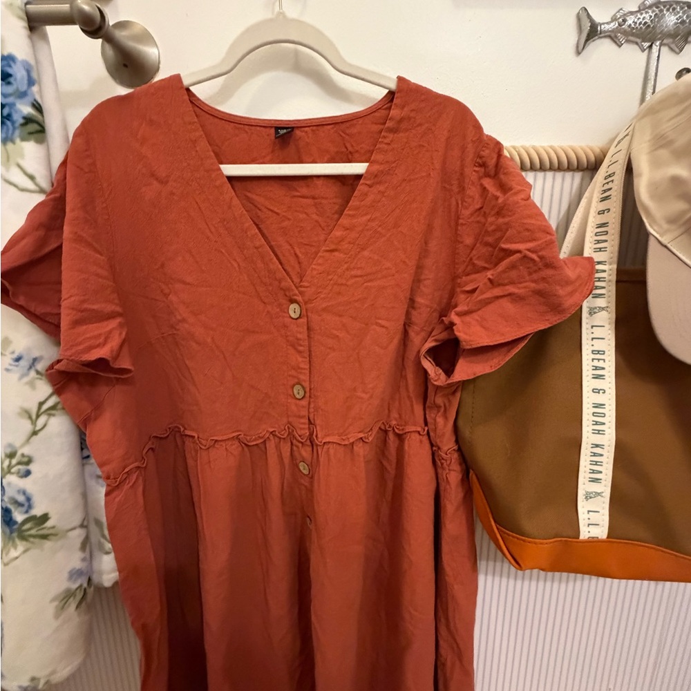 SHEIN Plus Rust Button Front Babydoll Dress – Size 4X (20)